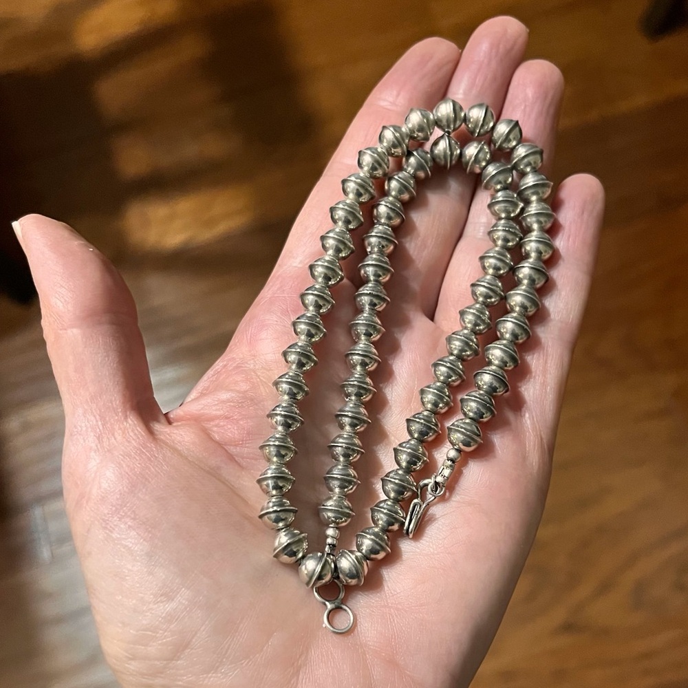 Navajo Pearls Silver Beaded Necklace